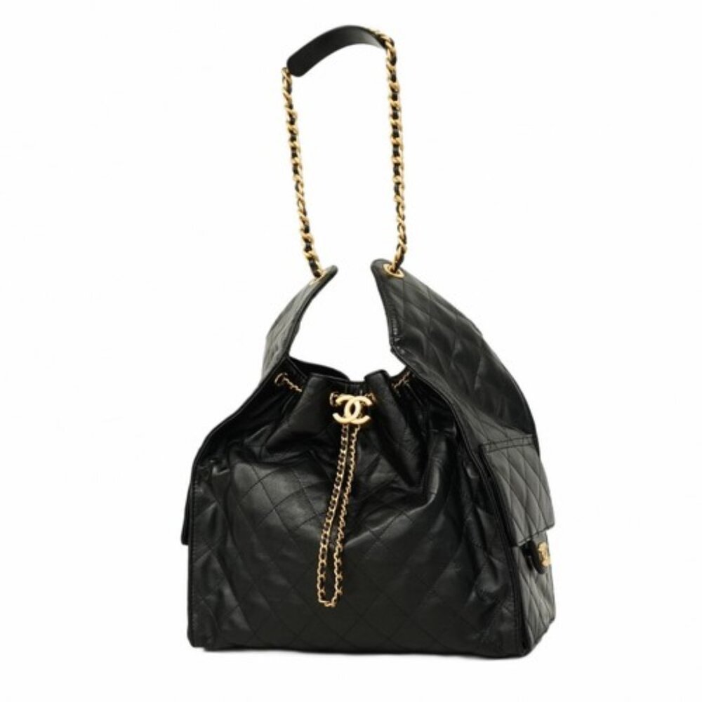 Chanel Shoulder Bag Chain 25 Calfskin Black, MEDIUM - COA included